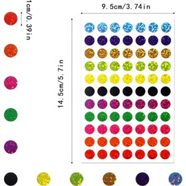 LYSAIMG 20 Sheets Laser Color Round Dot Stickers,1540 Pcs Shinny Circle Dot Labels,1cm Diameter 11 Color Style Colored Dot Stickers for for Office and Student Mark, Funny DIY