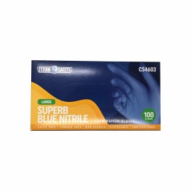 Clean Safety Superb Blue Nitrile Examination Gloves, Box of 100 - Box (100 gloves), Small