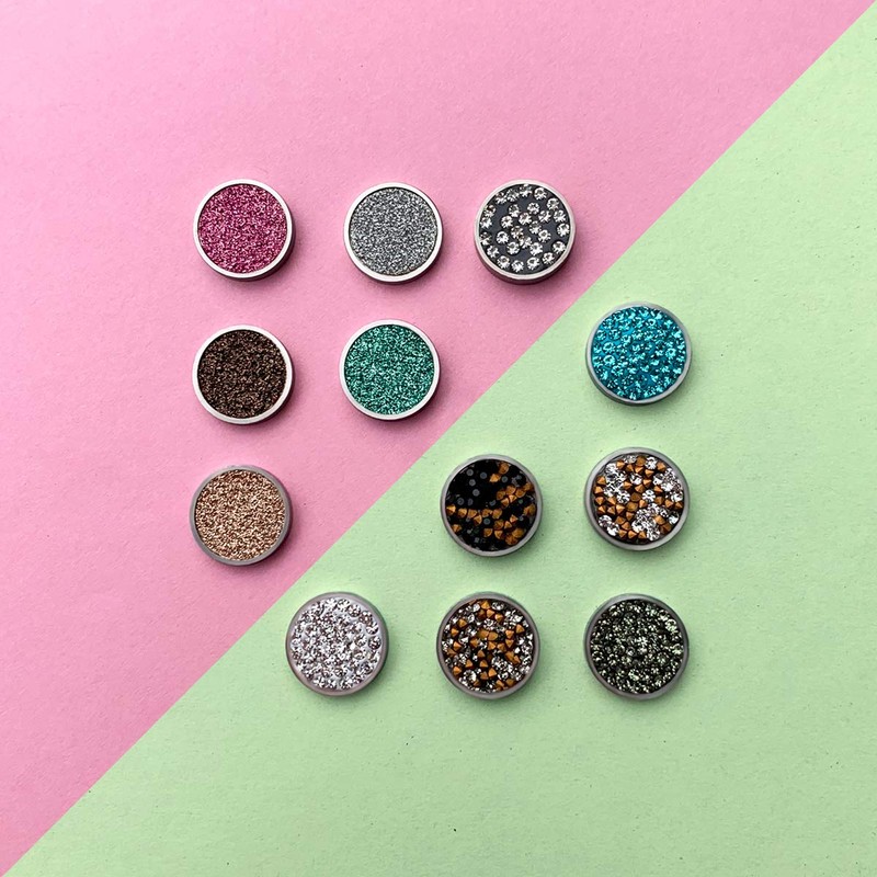 Quiges Interchangeable Mini Coin 12 mm Stainless Steel with Glitter