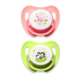Chupón Chupete Ortodóntico para Bebé recién nacidos Suave y ligero con Tapa Protectora, Dibujos Animados sin BPA 0m+, 2pzas (Rosa/Verde)