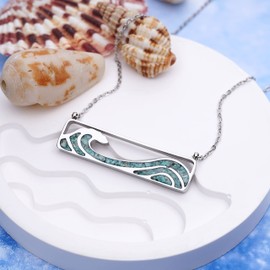 Lauren-Spencer Gemstone Wave Necklace for Women Turquoise Sodalite Tumbled Chips Pendant Necklace Dainty Ocean Wave Bar Necklaces for Women Surfer Beach Jewelry Gifts (Wave Style D-Turquoise)