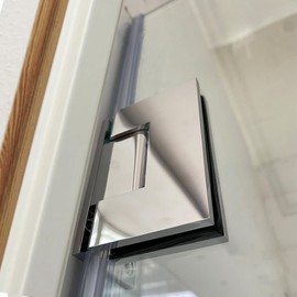 NovaNectar Brass Glass Door Hinge,90 Degree Heavy Duty Short Back Plate Hinges, Shower Door Hardware Replacement for 5/16" to 1/2" (8 to 12 mm) Tempered Glass, Chrome