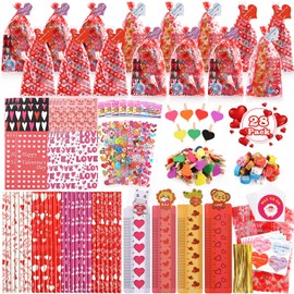 AOJOYS Valentines Gifts for Kids - 28 Pack Assorted Valentines Stationery set Valentines Cards Valentines Pencils Erasers Notepads, Valentine Treat Bags Goodie Bags Fillers Valentines favor for kids