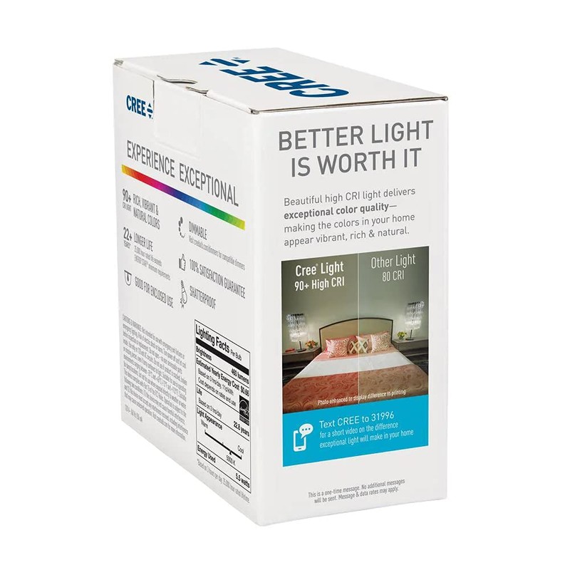Cree Lighting Exceptional Series A19 Bulb, 5000K Dimmable LED Bulb,