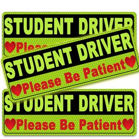PreZiouz 3pcs Student Driver Magnet for Car,Please Be Patient Magnetic Rookie Bumper Sticker,Reflective Reusable Movable New Drivers Vehicle Safety Sign,Yellow Large Bold Text 9.84 X 3.15 Inch