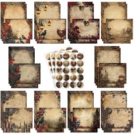 TaoBary Juego de 160 piezas de papel de papelería, 50 papeles de papelería de doble cara con 50 sobres a juego y 60 calcomanías de puntos redondos, 10