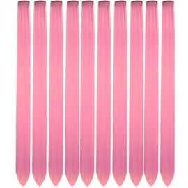 Clip in Hair Extensions Colorful Pink Colored Clip in Hair Extensions Long Straight Synthetic Hair Pieces for Women Girls Kids Festival New Year 22 inch