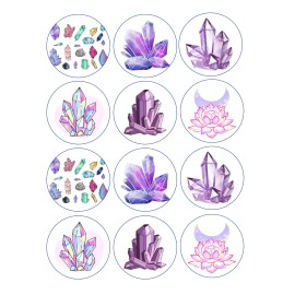Handmade 12 Healing crystals, edible paper, cupcake cookie toppers CHOOSE SIZE - 2"