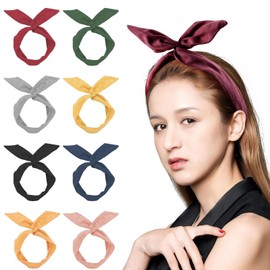 Framendino, 9 Pack Solid Colors Wire Headbands Rabbit Ear Bow Headband Twist Wired Hairbands Bowknot Head Wrap Hair Accessories for Women Girls