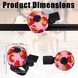 Pack of 2 Children's Bicycle Bell, Bicycle Bell, Bicycle Bell, Diameter 3.5 cm, Corrosion Resistant, Rustproof, 22 mm Handlebar, Easy Installation, Accessories for Children's Bicycles (Strawberry)