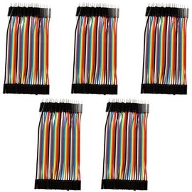 Akozon Jumper Wire 5 Pieces Colourful 10 cm Jumper Wires Set 40 Pin Female Male Ribbon Cable Jumper Cable Wire Jumper Cable Wire Bridges for Breadboard