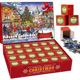 Advent Calendar 2024 Christmas Jigsaw Puzzles 24 Days Christmas Advent Countdown Calendar 1008 Pieces for Kids and Adult Christmas Jigsaw Puzzle Gift Toys Decoration（27.6 x 19.7 Inch）