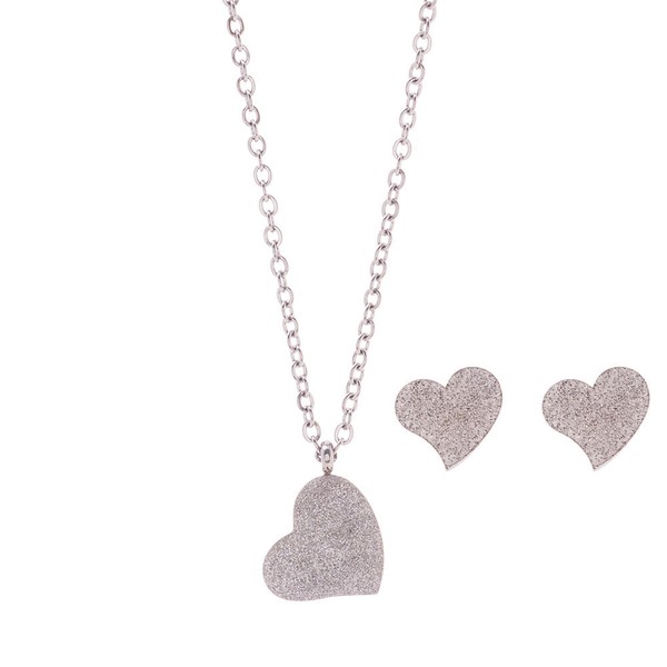 Dalee Stainless Steel Single Heart Necklace & Earrings Set (REF05436)