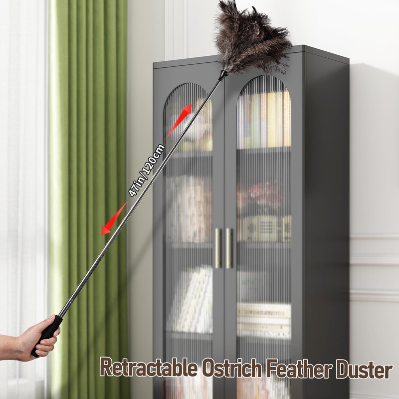 Ostrich Feather Duster 16.5-47Inch Reusable Fluffy Natural Detachable Ostrich Feather