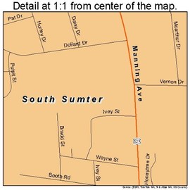 Large Street & Road Map of South Sumter, South Carolina SC - Printed poster size wall atlas of your home t