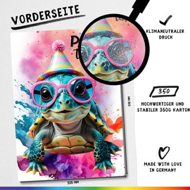 12 x Party Turtles Glitter Invitation Cards – Teenager Children's Birthday Boys & Girls – Cool Animal Birthday Invitations + 12 Stickers + 12 Gift Bags