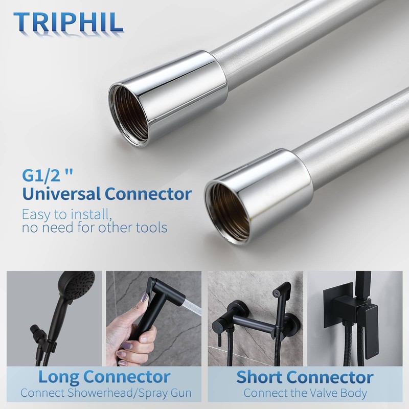 TRIPHIL Kink-free Silicone 79" Extra Long Flexible Handheld Shower Head