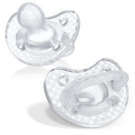 Chicco PhysioForma Luxe Orthodontic Pacifier for Babies 16-24 Months, One-Piece 100% Soft Silicone, Supports Breathing, Textured Shield & Handle, Included Sterilizing Case, BPA Free, 2-Pack, Crystal
