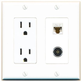RiteAV Power Outlet and CAT6 TOSLINK Wall Plate Decorative [White]