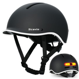 Scavin Bike Helmet for Adult: Bicyle Helmet with EPS Foam Interior for Men & Women, Adjustable Cycling Helmet with LED Light Safety Certified for Commuting, Road Biking, Scooter(Matte Black, Medium)