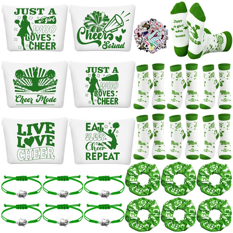 144 Pcs Cheerleader Gifts Bulk for Team, 6 Sets Goodie,Green