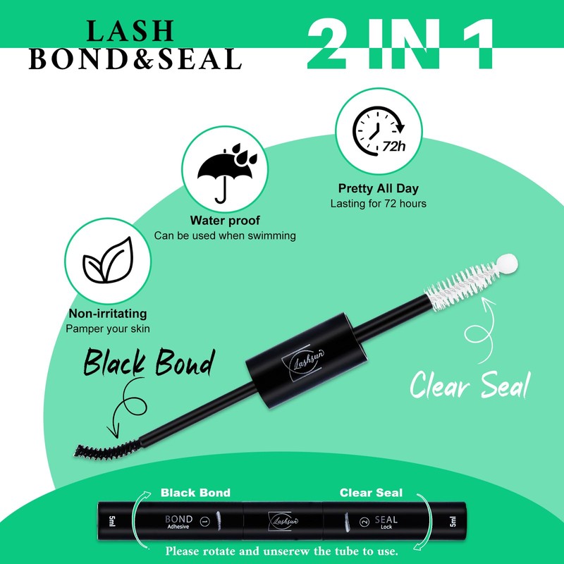 LASHSUN 2-in-1 Lash Cluster Glue Kit, Waterproof Bond and Seal,