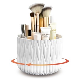 Yoohailor Rotating Makeup Brush Holder - White 5 Slot 360° Spinning Organizer for Vanity Desk, Cute Aesthetic Storage for Women, Multi-purpose Pen Pencil Caddy for Office Home Art Supplies