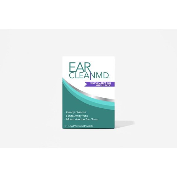 Ear Clean MD® Kit, Includes 16 Premixed Powder Packets for Easy Ear Cleaning at Home, Moisturizing Formula, Rinses Away Earwax