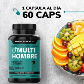 Multi Vitaminico para Hombres con Biotina, Manganeso, Te Verde, L argnina, Jengibre, Vitamina C, Calcio, Acido Folico + 24 Ingredientes y Vitaminas - Testo - Vital - 60 Cápsulas