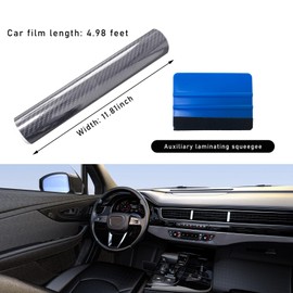 Dickno 2 PCS Car 5D Glossy Carbon Fiber Wrap, 12'' × 60'' DIY Automotive Vinyl Wrapping Film Roll with Scraper, Anti-Scratch Air Release Vehicle Interior Self Adhesive Sticker (Gray)