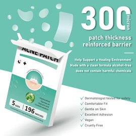 Spearlcable Large Hydrocolloid Pimple Patches for Face, Variety Pack 5 Sizes 196 Count, XL Invisible Acne Spot Dots Stickers for Chin, Nose, Back, Forehead Zits, Blemishes & Breakouts, Tea Tree Oil Salicylic Acid