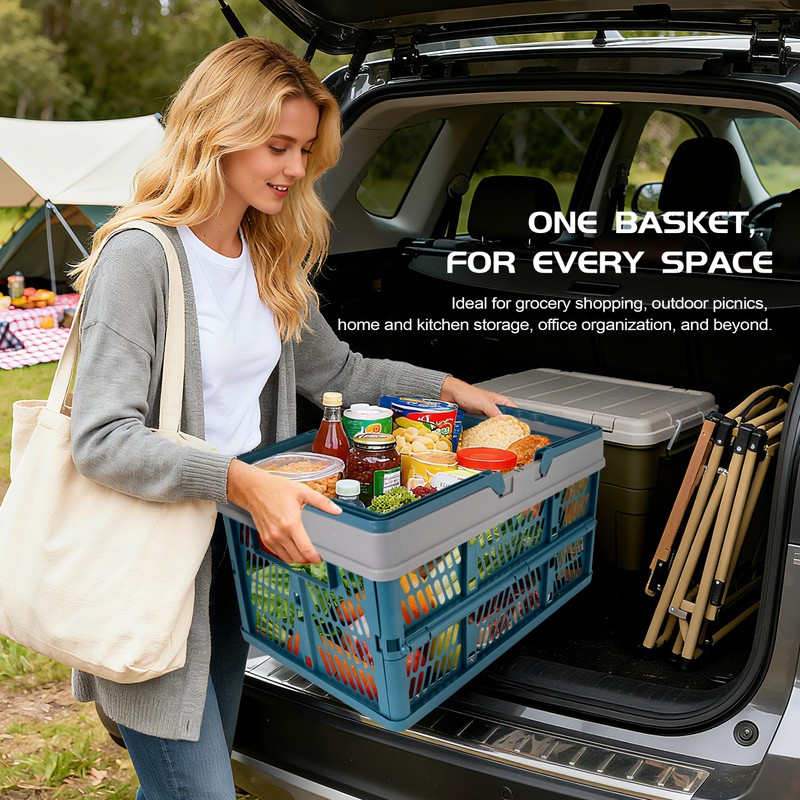 VALESKA 17" Plastic Milk Crate (Deepblue),33L Collapsible Crates for Storage,