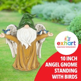 Exhart Angel Garden Gnome Statue with Wings, Birds, and Tree Trunk Body, 9 x 4.5 x 9.5 Inches
