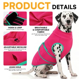 Queenmore Dog Anxiety Calming Vest,Gentle Compression Anxiety Suit for Dogs,Soft Stress Dog Relief Jacket,Breathable Dogs Calming Shirt for Separation,Storm, Fireworks, Rosered, XS