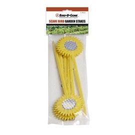 Bird B Gone Scare Bird Garden Stakes - 6 Pack Sunflower Design with Reflective Eyes - Bird Deterrent for Gardens, Ponds, Patios & Water Gardens - Easy Install Outdoor Bird Repellent Stakes