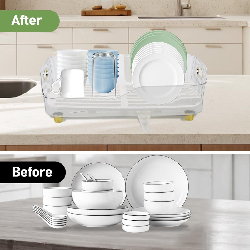 Dish Drying Rack, Plastic Dish Rack, Large Capacity Dish Drainer