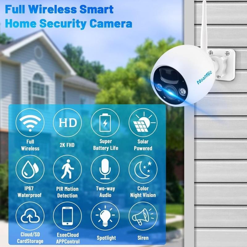NoahTec Wireless Outdoor 2K Security Camera Kit, IP67 Waterproof, 64GB