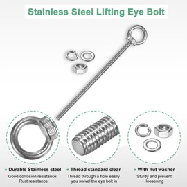 M METERXITY 10-Sets Stainless Eyebolt M6x148mm Shoulder Lifting Eye Bolt with Nuts Washers Male Screw Thread Ring Shoulder Eye Bolts Length 5.83 Inch for Suspending/Fastening