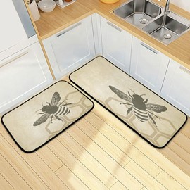 susiyo 2 Piece Kitchen Rugs and Mats, Honey Bee Cushioned Kitchen Mat Anti-Fatigue Comfort Floor Mat Non Slip Kitchen Rug Standing Mats for Kitchen, Sink, Bathroom, Laundry (20x47 Inch+20x28 Inch)