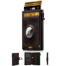 iwantit Front Pocket Wallet for Men: Slim with Detachable Money Clip Airtag Holder ID Window - RFID Blocking for Cards Cash Safe - Pop Up Bifold Wallet for Father, Husband, Friends (Dark Brown)