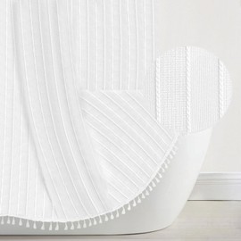 Seasonwood 78 Inches Long Shower Curtain Boho Vertical Striped Tall Cloth Shower Curtains for Bathroom Decor,White Cloth Shower Curtain Set with Hook,Wrinkle Free, White, 72x78