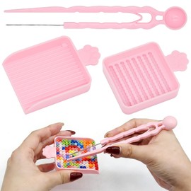3Pcs Fuse Bead Tool Kit - Single Needle Tweezers, Aligner Tray & Bead Scoop for 2.6mm Craft Beads, Essential Accessories for DIY Bead Art, Melty Bead Organizer & Helper Tool