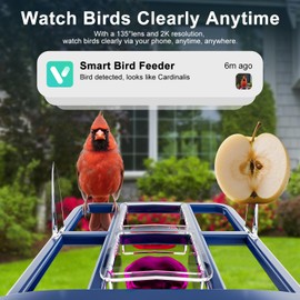 Bird Feeder with Camera, Smart AI Bird Identification & Solar Panel,2K HD Live View Instant Alerts, Auto Capture, Weatherproof Outdoors Garden Camera, for Birds Lovers