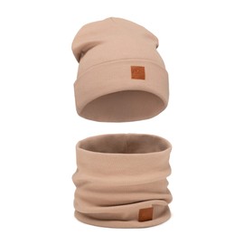Mikos * Women's Set Hat & Loop Cotton Long Beanie Hat with Scarf Loop Autumn Winter Great Warm Stretchy Elastic Winter Hat Boys Girls Streetwear 703, camel