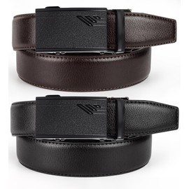 Truyis Mens Leather Click Belt,Leather Slide Belts For Men 2 Packs,Adjustable Belts With Ratchet