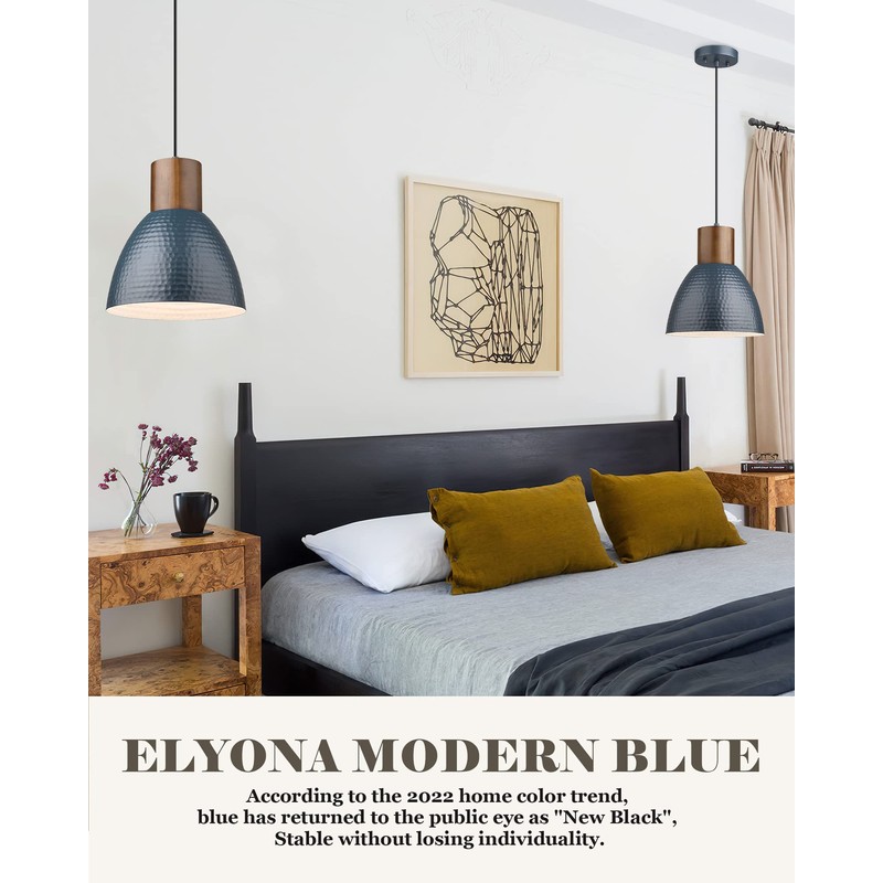 ELYONA 2 Pack Modern Hammered Pendant Lights 10.2” Blue Solid