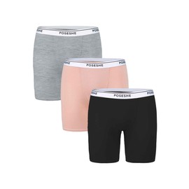 POSESHE Women's Boxer Briefs 8" Inseam, MicroModal Anti-Chafing Boyshorts Underwear S-5x 3 pack,Dary - 8 Inseam - 3 Pack,Medium