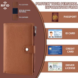 BOYSSPAA Leather Passport Holder Travel Wallet RFID Blocking Anti-Theft Passport Cover Multifunctional Passport Case Zipper and Buckle Design Perfect for Business Trips and Holidays (Brown)