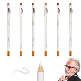 Barber Pencil,6PCS White Professional Beard Pencil,Mens Beard Pen with Built-in Sharpener,Barber Pencils for Beard Shape Accessories,Beard Pencil Filler for Men