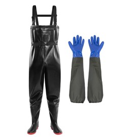 Aikelai Chest Waders for Men Waterproof Fishing Waders with Long Rubber Gloves, Insulated Duck Hunting Waders-Black (M10/W12)